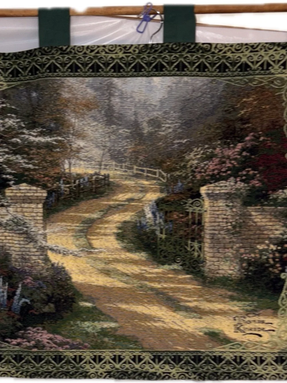 Thomas Kinkade Scenic Country Path Wall Tapestry in Green and Brown 26” x 33”